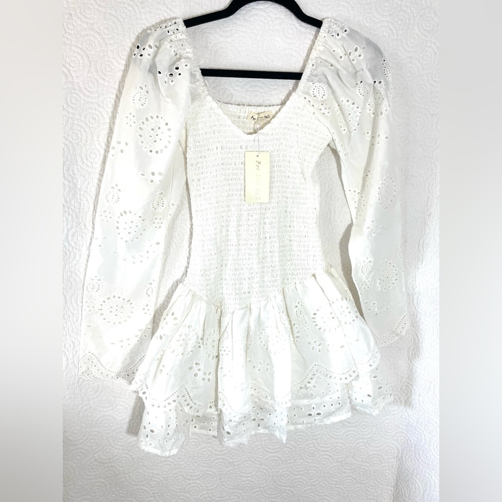 Women Elegant Square Neck Bell Sleeve Romper High Waist A-Line Ruffle Hem